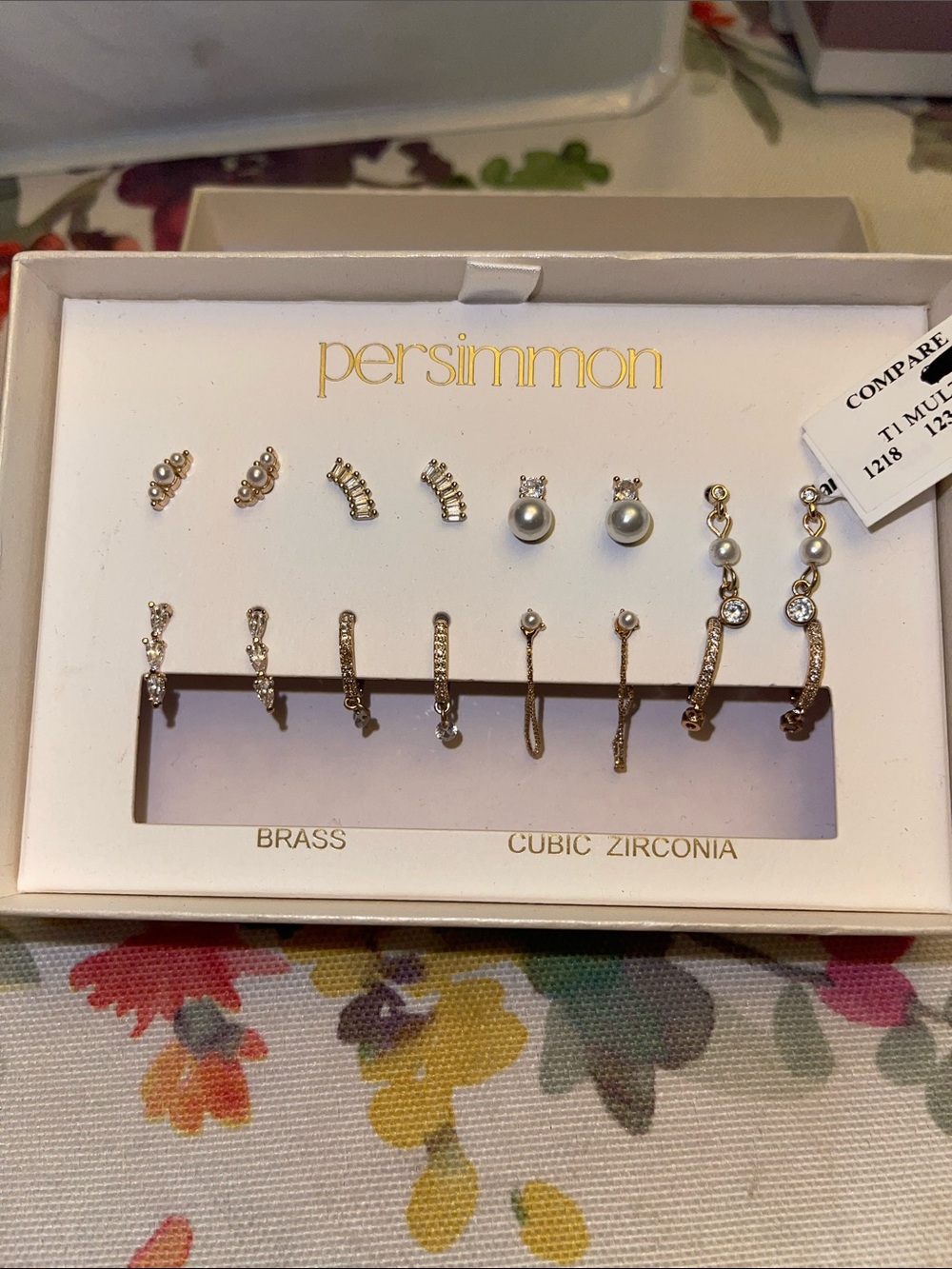 Persimmon Brass, Pearl & Cubic Zirconia Earring Set - 8 Pairs